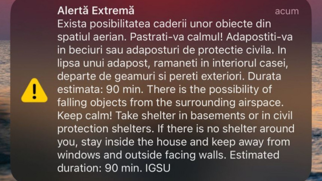 Avertizare RO-Alert pentru locuitorii din nordul județului Tulcea